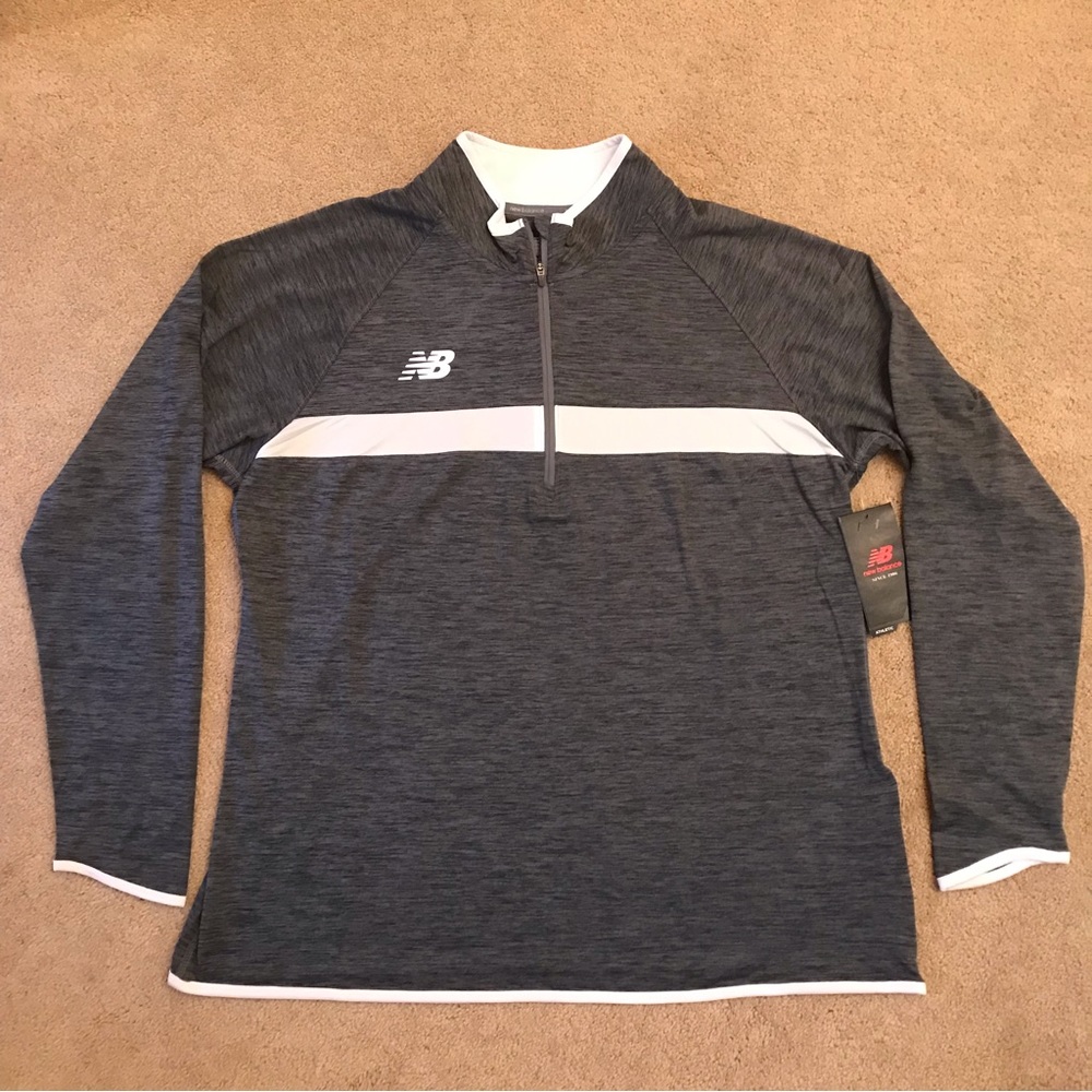 New Balance Athletic Pullover Quarter Zip Top NEW Size 2X Grey White Long Sleeve